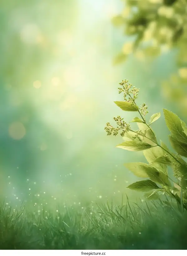 Springtime Meadow with Delicate Flowers and Grass