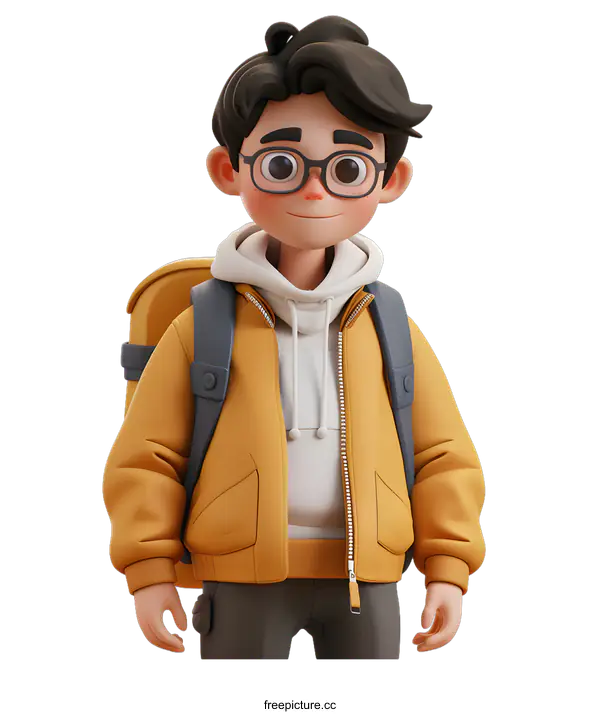 [Transparent Background PNG]Smiling Cartoon Boy With Backpack