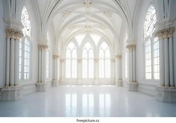 Ornate White Gothic Church Sanctuary with Altar