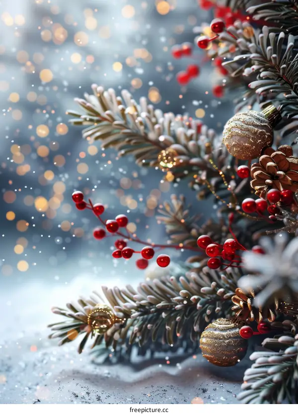 Winter Christmas Tree Decorated with Snow