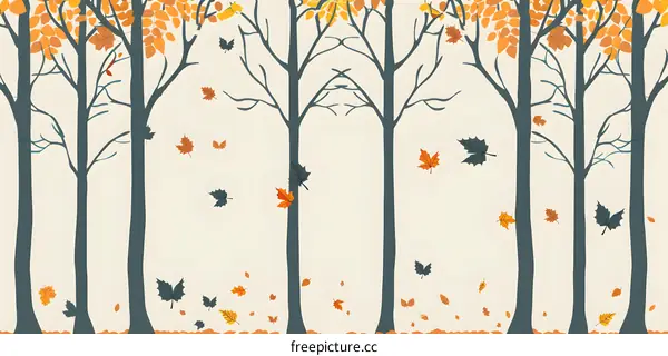 Autumn Forest Illustration With Falling Leaves