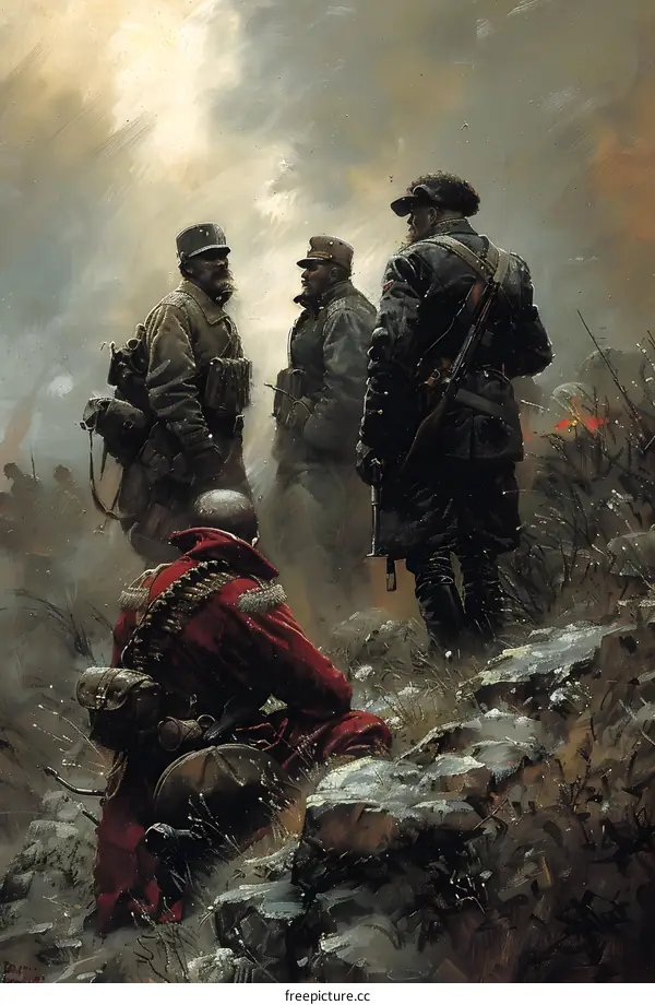 Four soldiers in the snow
