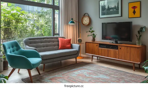 Mid-Century Modern Living Room with Large Window