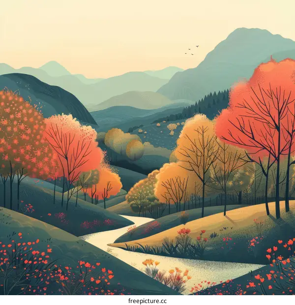 Colorful Fall Foliage Blanketing Mountains and Valleys