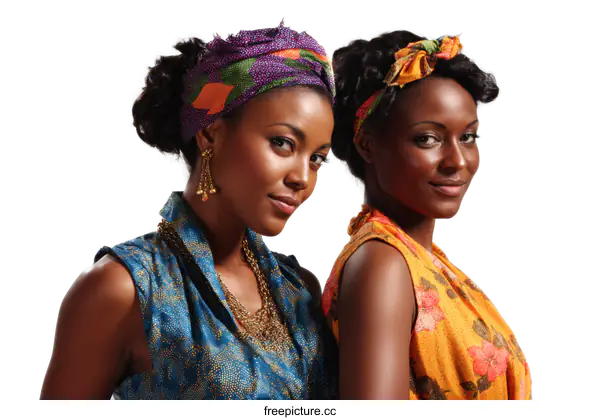 [Transparent Background PNG]Two African Women in Traditional Attire