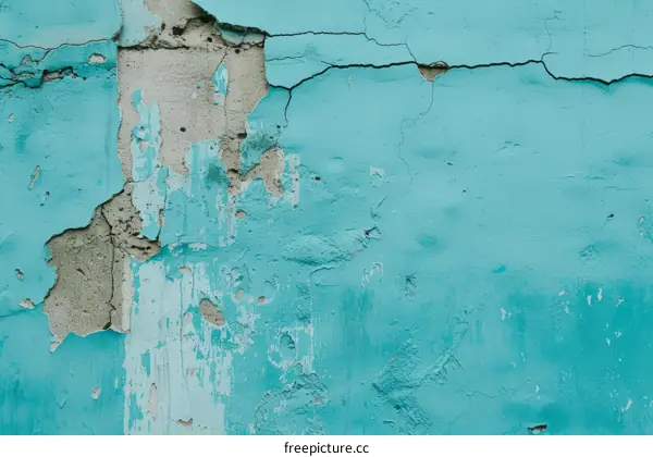 Blue Weathered Wall with Cracks and Peeling Paint