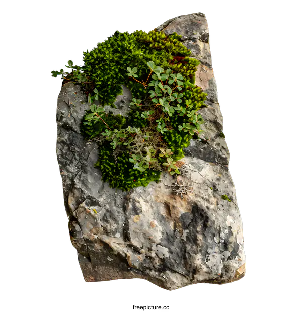 [Transparent Background PNG]Green Moss On A Gray Rock