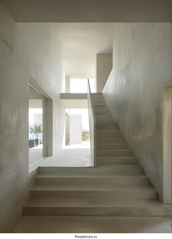 Modern Concrete Staircase In A Minimalist Building