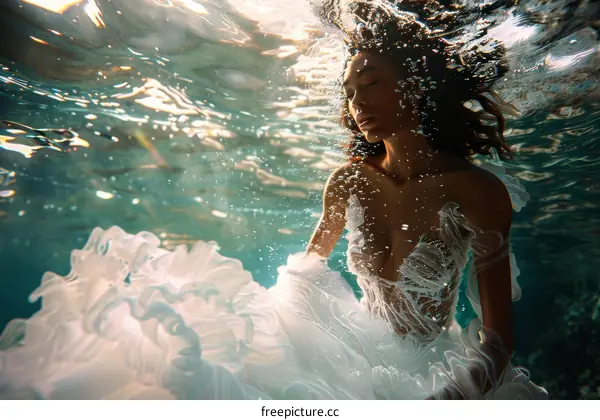 Black Bride Underwater with Closed Eyes