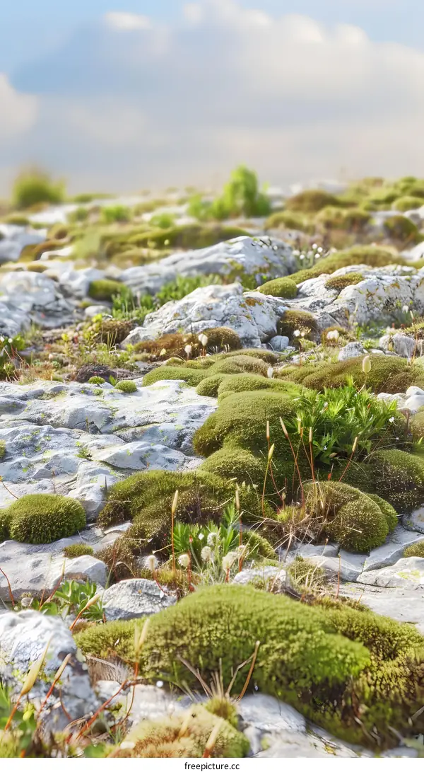 Green Moss on Rocks in a Sunny Day