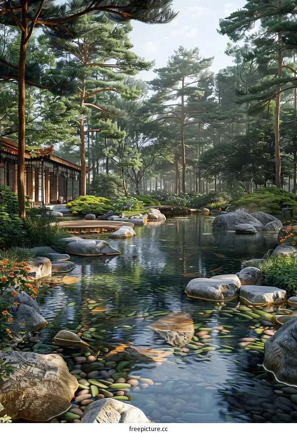 Tranquil Japanese Garden with Koi Pond