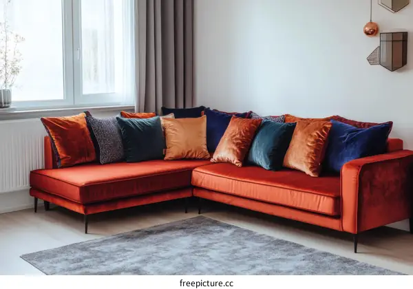 Modern Living Room Corner Sofa with Colorful Cushions