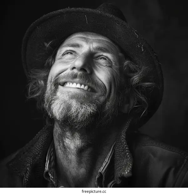 A Portrait of Joyful Man in Black and White