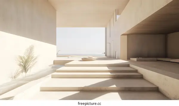 Minimalist Architecture Design with Steps and Ocean View