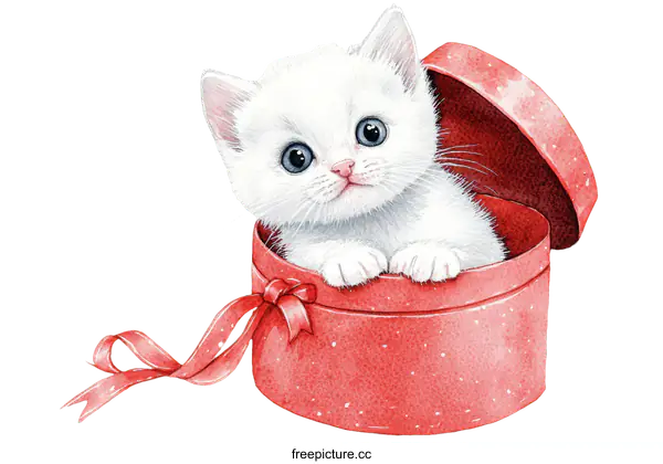 [Transparent Background PNG]Cute Kitten in a Gift Box Illustration