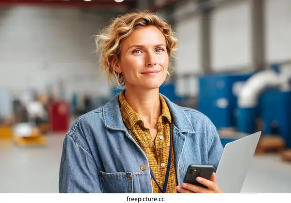 Caucasian Woman Working in a Factory