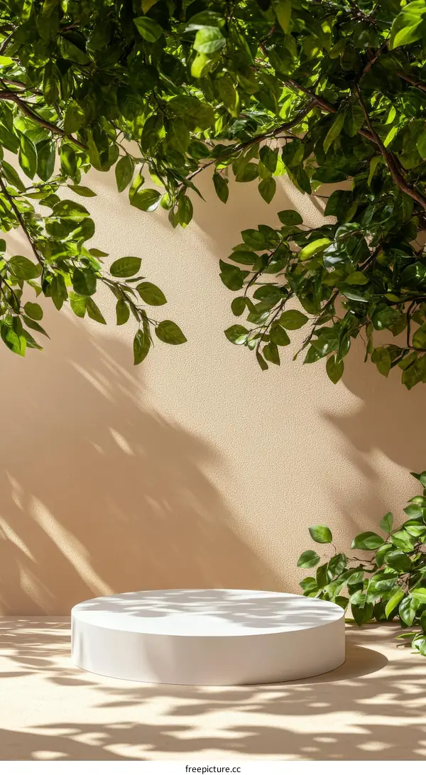 Elegant White Product Display with Lush Greenery