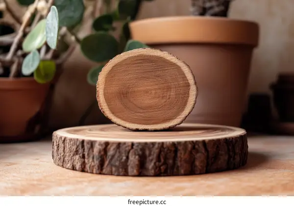 Wooden Slice Display Stand with Natural Background