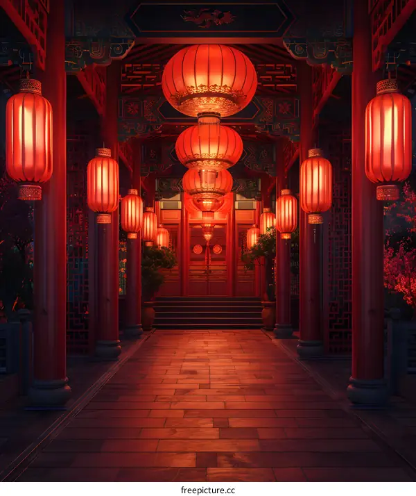 A Long Corridor with Red Lanterns