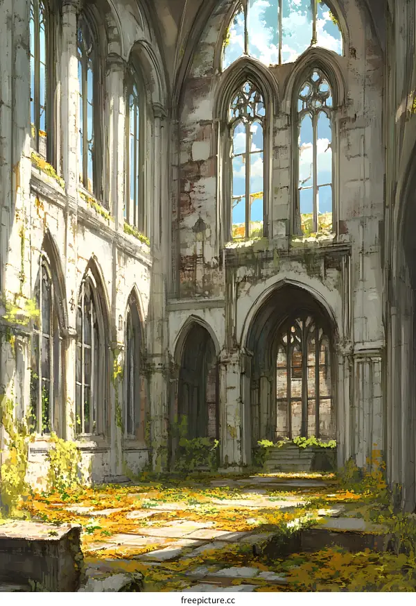 The Abandoned Church With Sunbeams Streaming Through The Broken Windows