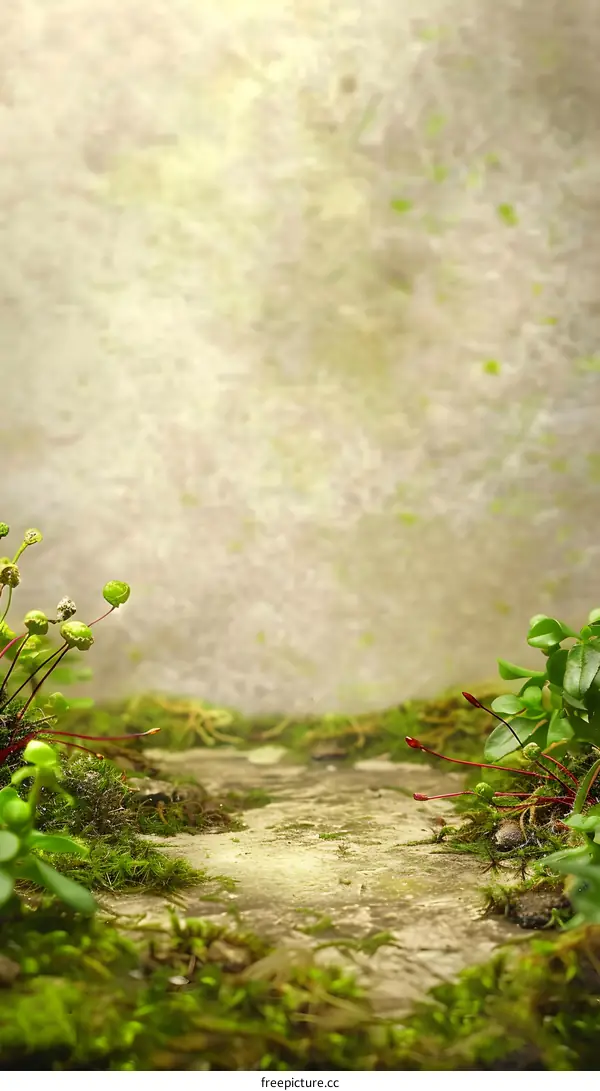 Green Moss Path In Forest Nature Background