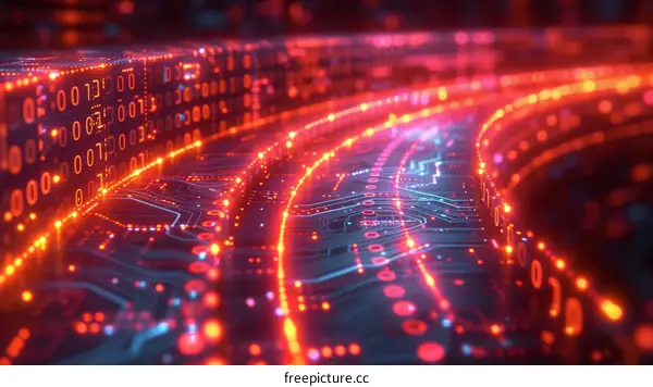 Binary Code and Circuit Board: Data Flow and Technology Background
