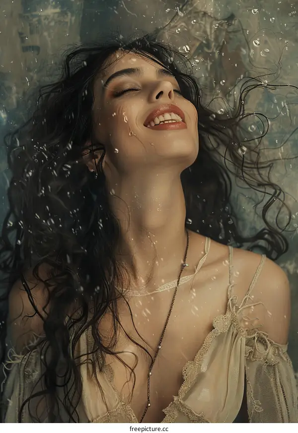Woman with Wet Hair and Sparkling Water Drops