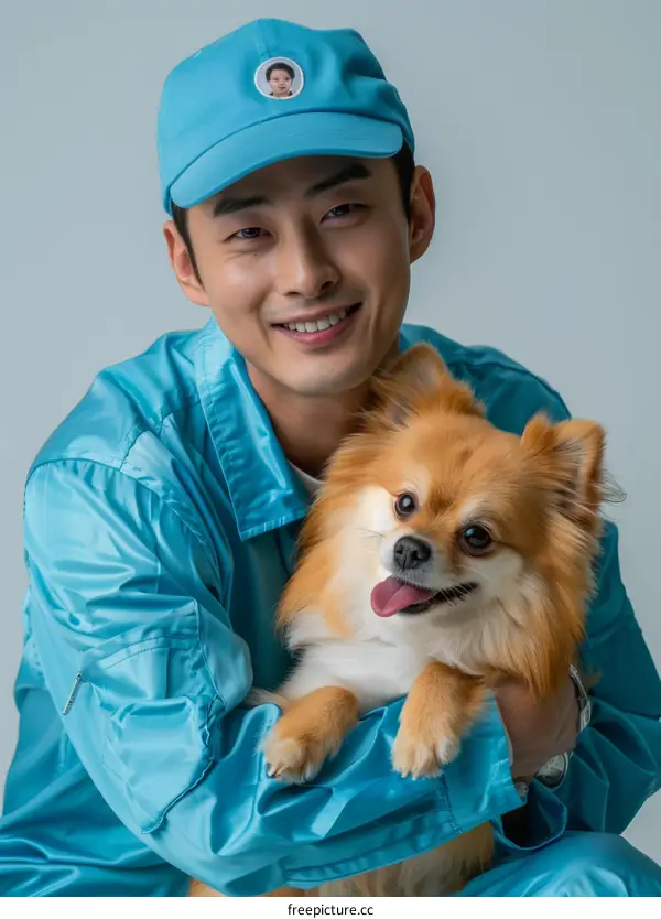 South Korean actor Lee Min-ho poses with a dog