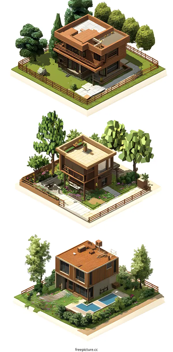 Three Modern Houses Illustration