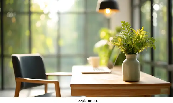 Modern Workspace with Natural Light and Plants
