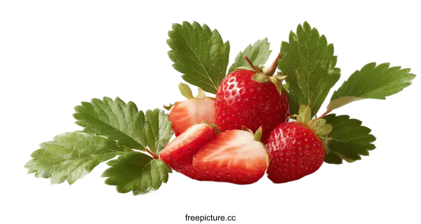 [Transparent Background PNG]Fresh Strawberries with Leaves on White Background