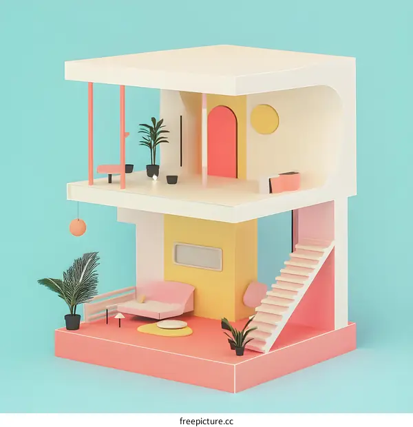 Minimalist 3D Illustration of a Modern House