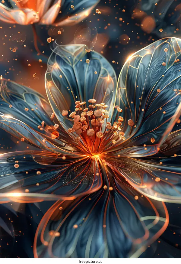 Vibrant Blue and Orange Fractal Flower