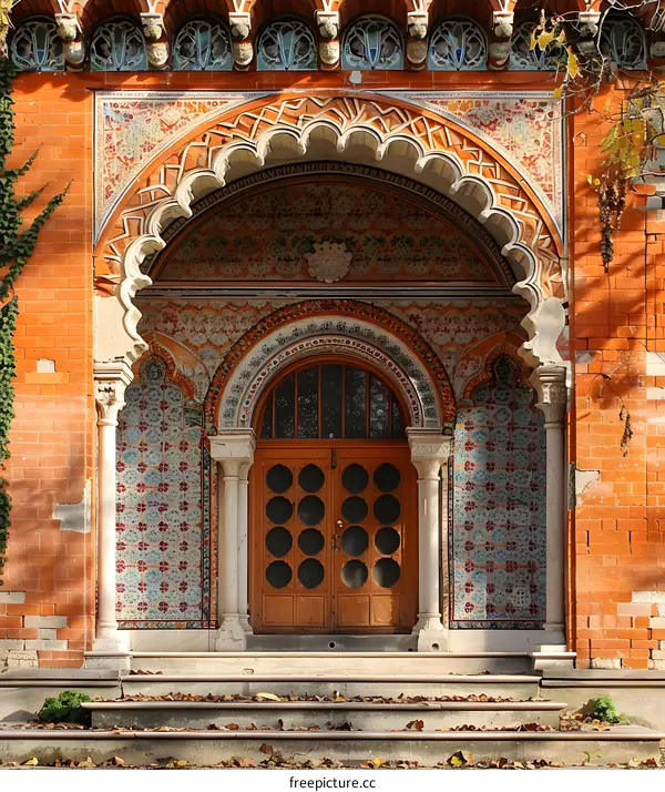 ornate arched doorway with colorful mosaic tiles