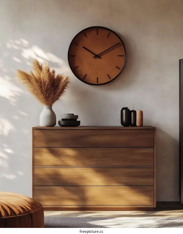 Modern Minimalist Living Room Decor Featuring a Wooden Chest