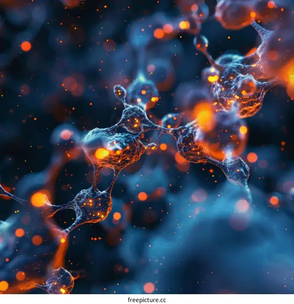 Blue and orange glowing illustration of neurons