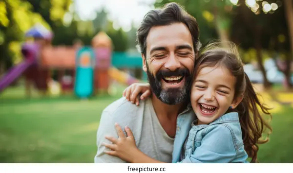 Father and daughter laughing together in the park