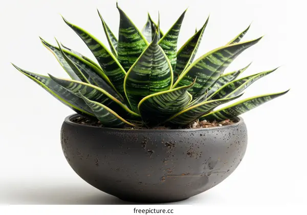 A beautiful snake plant in a black pot
