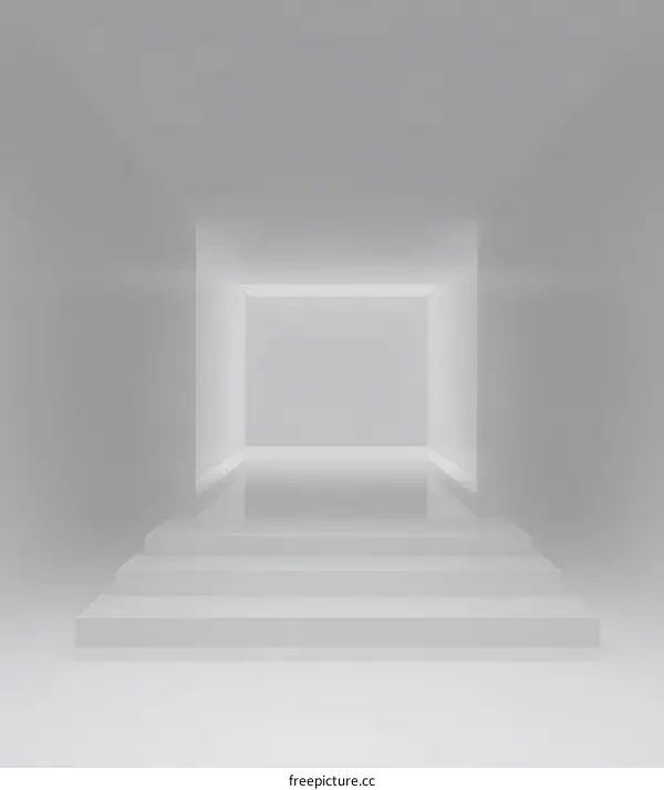 White Minimalist Room With Stairs And Reflection