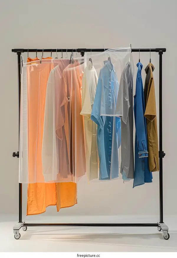 Clothes Hanger With Multiple Shirts and Dresses Hanging