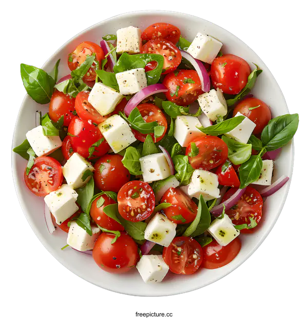 [Transparent Background PNG]Tomato Feta Salad with Basil and Olive Oil Dressing