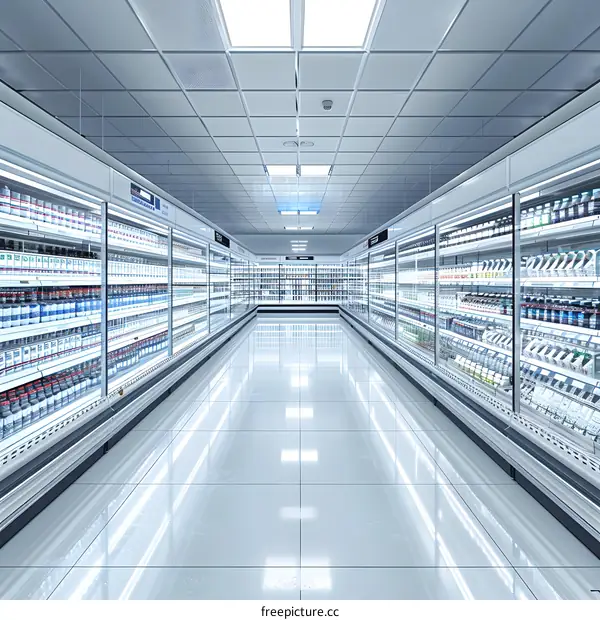 Empty Supermaket Aisle with Shelving and Products