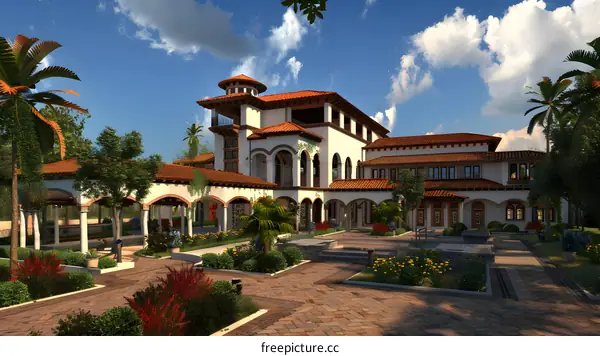 Luxury Spanish Style Villa with Arched Entryway and Garden