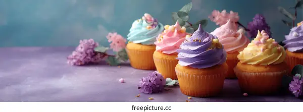 Colorful Cupcakes and Flowers Festive Dessert