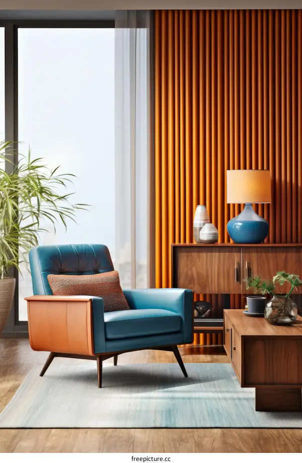 Blue Armchair in Home Living Room Illustration