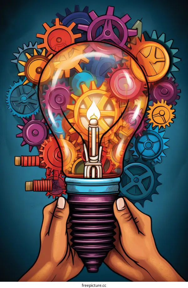 Figure Holding Light Bulb with Gears