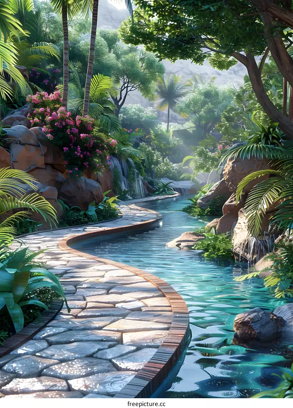 Stone path in tropical rainforest