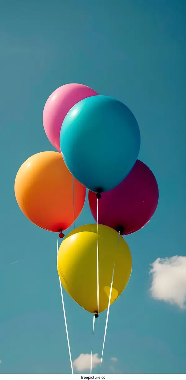 Colorful Balloons Floating in Blue Sky