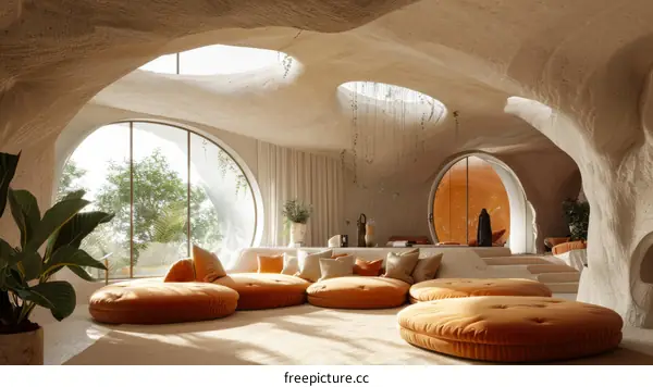 Luxury Cave Dwelling with Futuristic Design and Large Windows