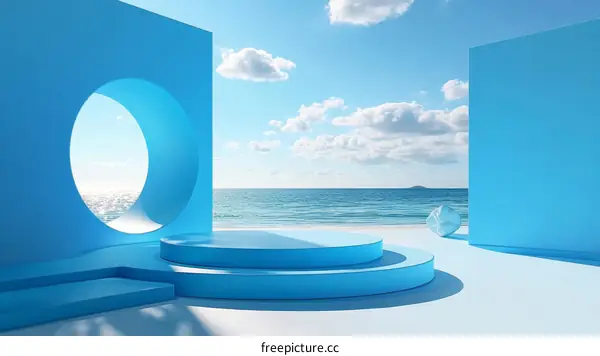 Abstract Blue Coastal Scene Display Platform